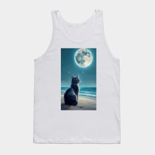 Whiskers and Waves: A Moonlit Encounter Tank Top